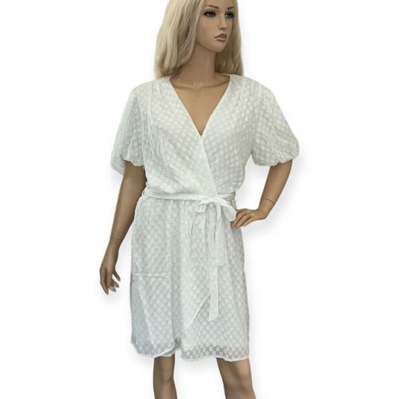 FRAICHE By J Swiss Dot Faux Wrap Minidress In White Size Large NEW - Picture 3 of 15
